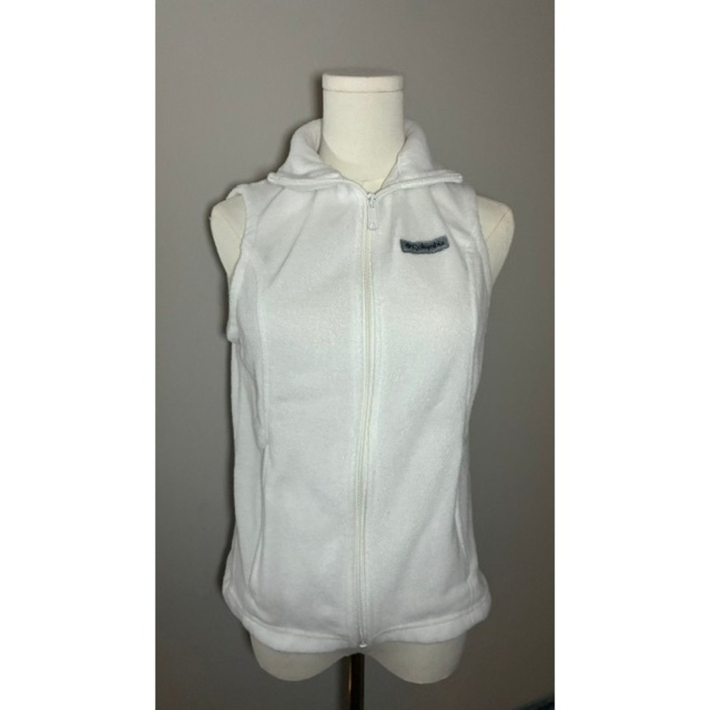 Columbia Women White Fleece Full Zip Vest Extra Small XS Sleeveless Jacket